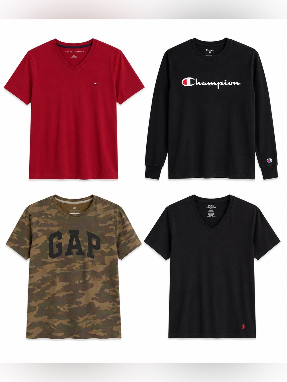 4-Piece Size Medium Men's T-Shirt Bundle Multi Brand – GUC – Tommy Gap Champ RL